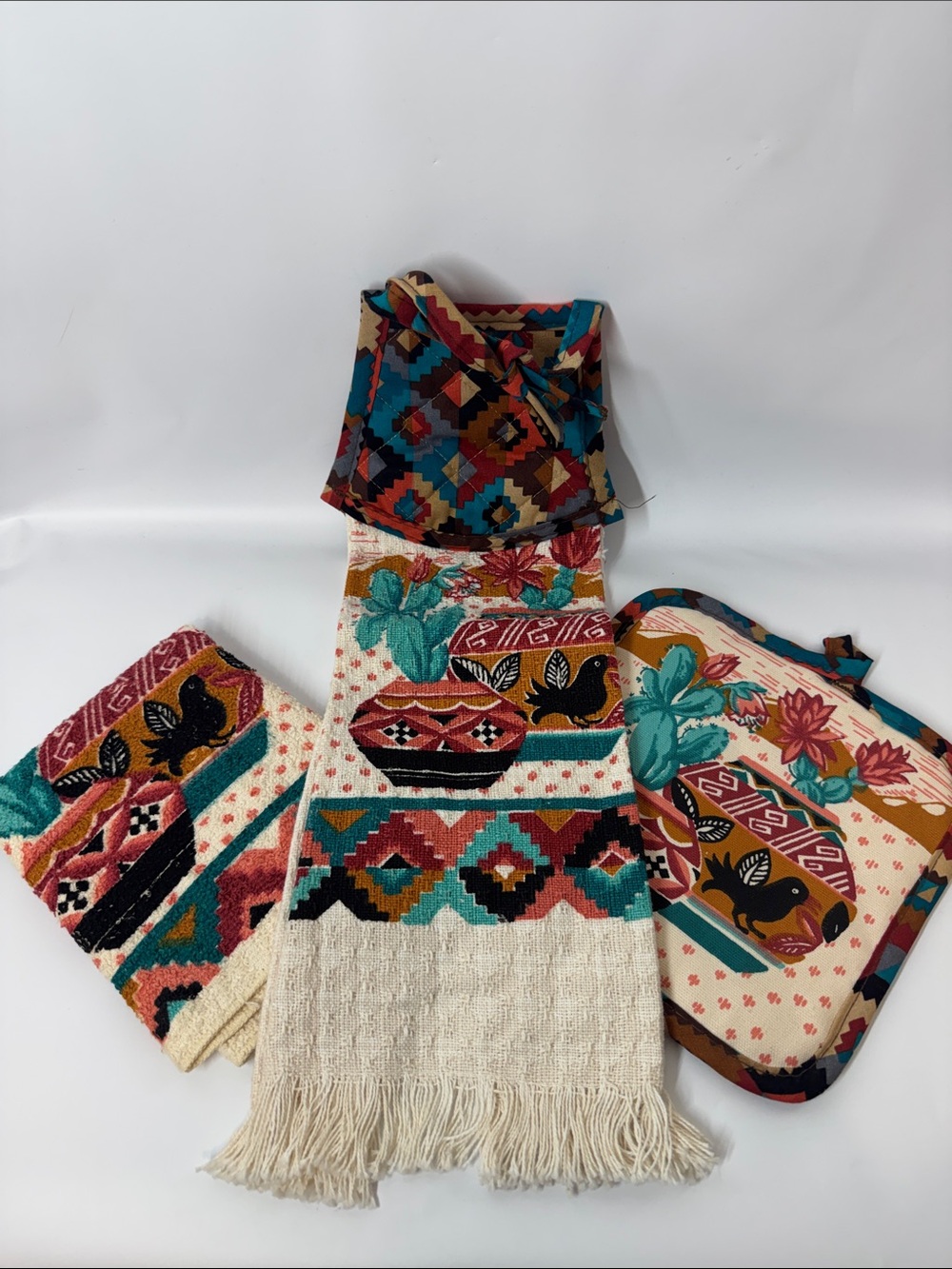 VTG Cannon Southwest Boho Kitchen Towel & Potholder Set 3pc